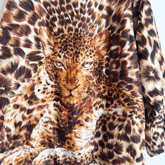 Vintage Tiger Animal Print Quilted Silk Lightweight Jacket Reversible XL - Picture 3 of 5